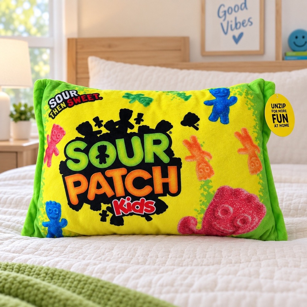 Sour Patch Kids Plush Pillow with Removable Mini Plushies Candy Bag Decor NEW
